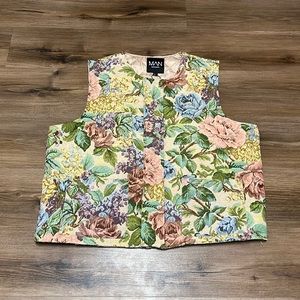 BoohooMan Floral Tapestry Zip Up Vest NWT